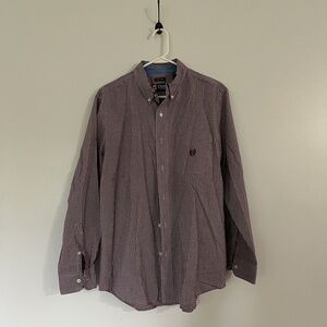 CHAPS Shirt M Brown Button Down Dress Easy Care Classic Versatile
